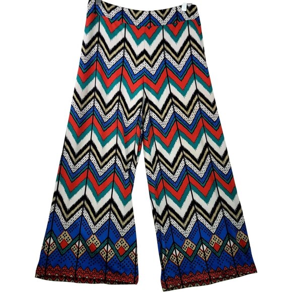 Sharagano Womans Chevron Print Wide-Leg Palazzo Pants Boho Hippie Medium Disco - Picture 1 of 7
